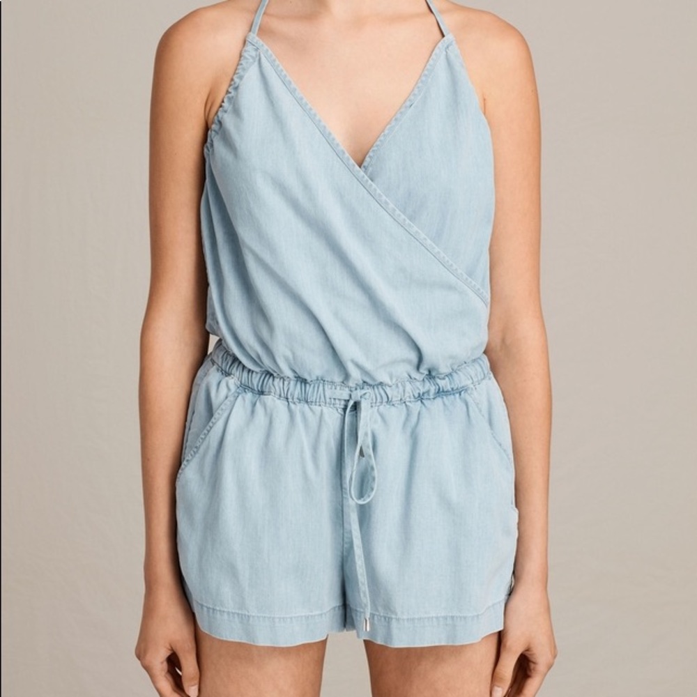 all saints denim romper